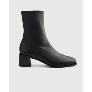 Quince Italian Leather Stretch Sock Bootie Black Shoes 6